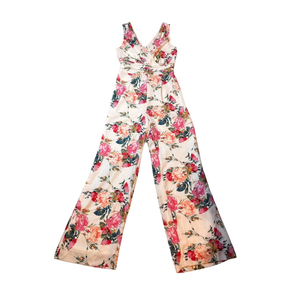 Floral Sleeveless Wide Leg Antonio Melani Jumpsuit 2 White Pink - Picture 3 of 10